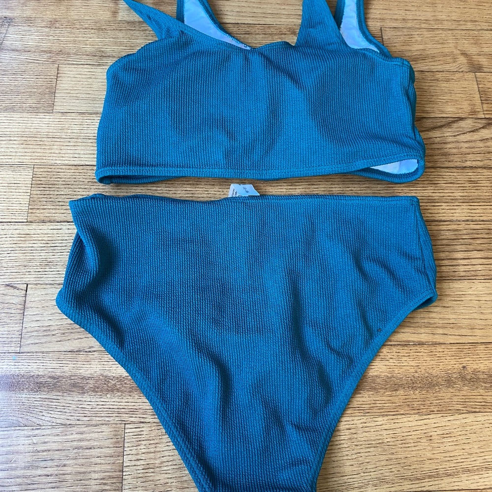 NWT Zaful Dark forest Green womens L Bikini Set high waisted supportive top cups - Picture 7 of 10
